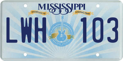 MS license plate LWH103