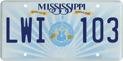 MS license plate LWI103