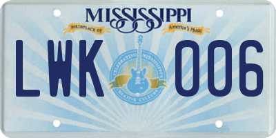 MS license plate LWK006