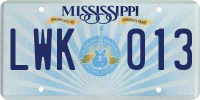 MS license plate LWK013