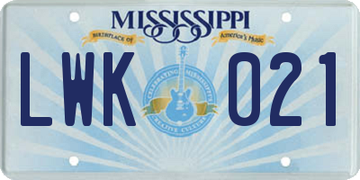 MS license plate LWK021