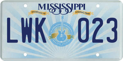 MS license plate LWK023