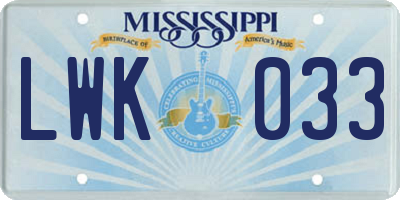 MS license plate LWK033