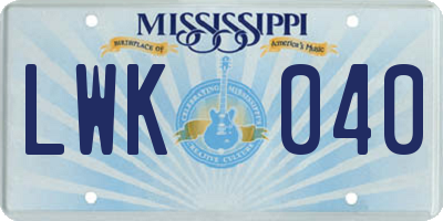 MS license plate LWK040