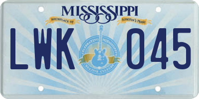 MS license plate LWK045