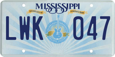 MS license plate LWK047