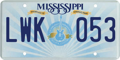 MS license plate LWK053