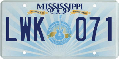 MS license plate LWK071