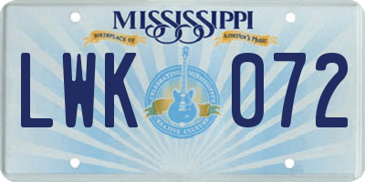 MS license plate LWK072