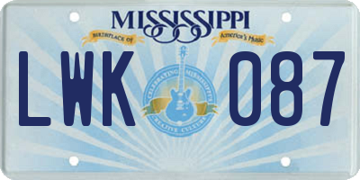 MS license plate LWK087