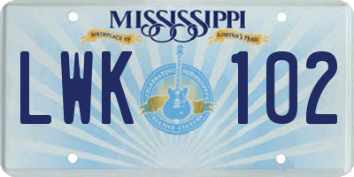 MS license plate LWK102