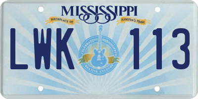 MS license plate LWK113