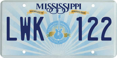 MS license plate LWK122