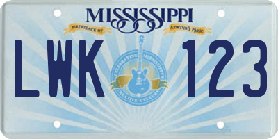 MS license plate LWK123