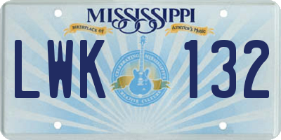 MS license plate LWK132