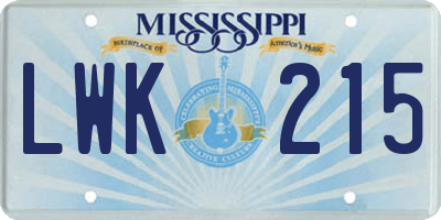 MS license plate LWK215