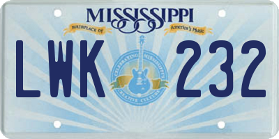 MS license plate LWK232