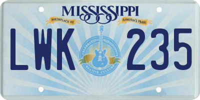 MS license plate LWK235
