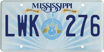 MS license plate LWK276