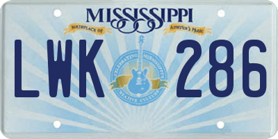 MS license plate LWK286