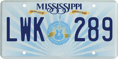 MS license plate LWK289