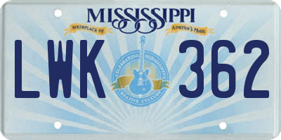 MS license plate LWK362