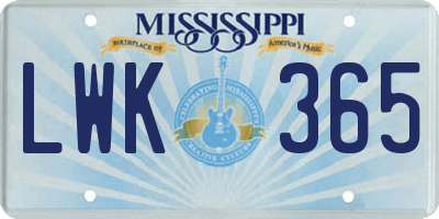 MS license plate LWK365