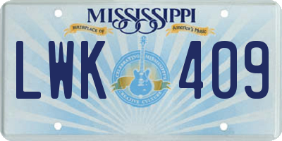 MS license plate LWK409