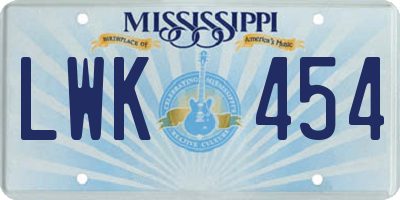 MS license plate LWK454