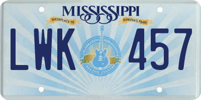 MS license plate LWK457