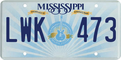 MS license plate LWK473