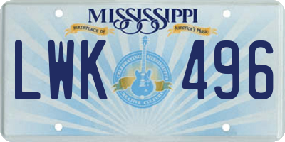 MS license plate LWK496