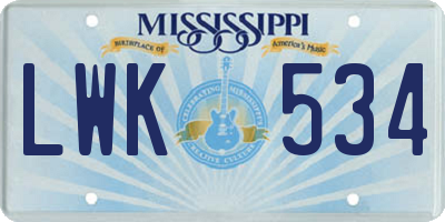 MS license plate LWK534