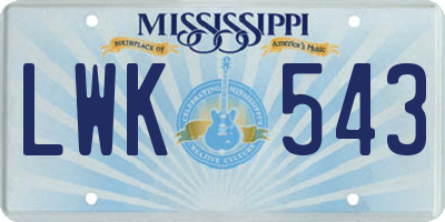 MS license plate LWK543
