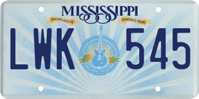 MS license plate LWK545