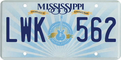 MS license plate LWK562