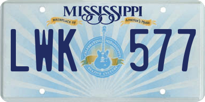 MS license plate LWK577