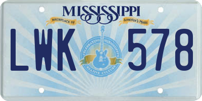 MS license plate LWK578