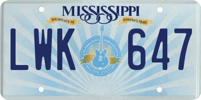 MS license plate LWK647