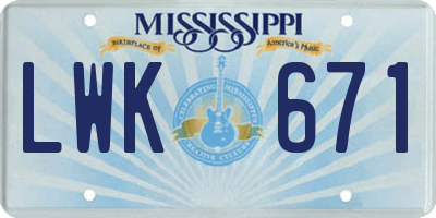 MS license plate LWK671