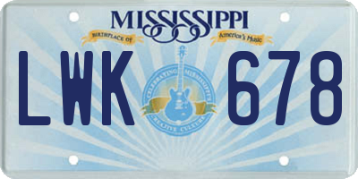 MS license plate LWK678