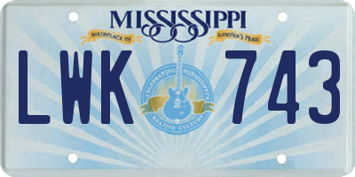 MS license plate LWK743