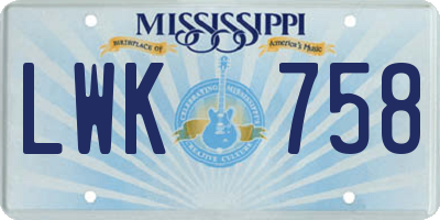 MS license plate LWK758