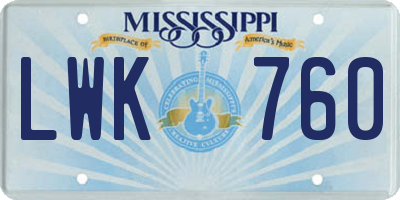 MS license plate LWK760