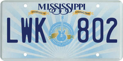 MS license plate LWK802