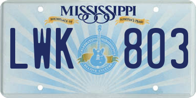 MS license plate LWK803