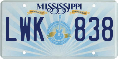 MS license plate LWK838