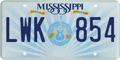 MS license plate LWK854