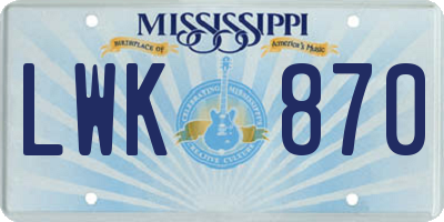 MS license plate LWK870