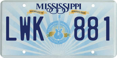 MS license plate LWK881